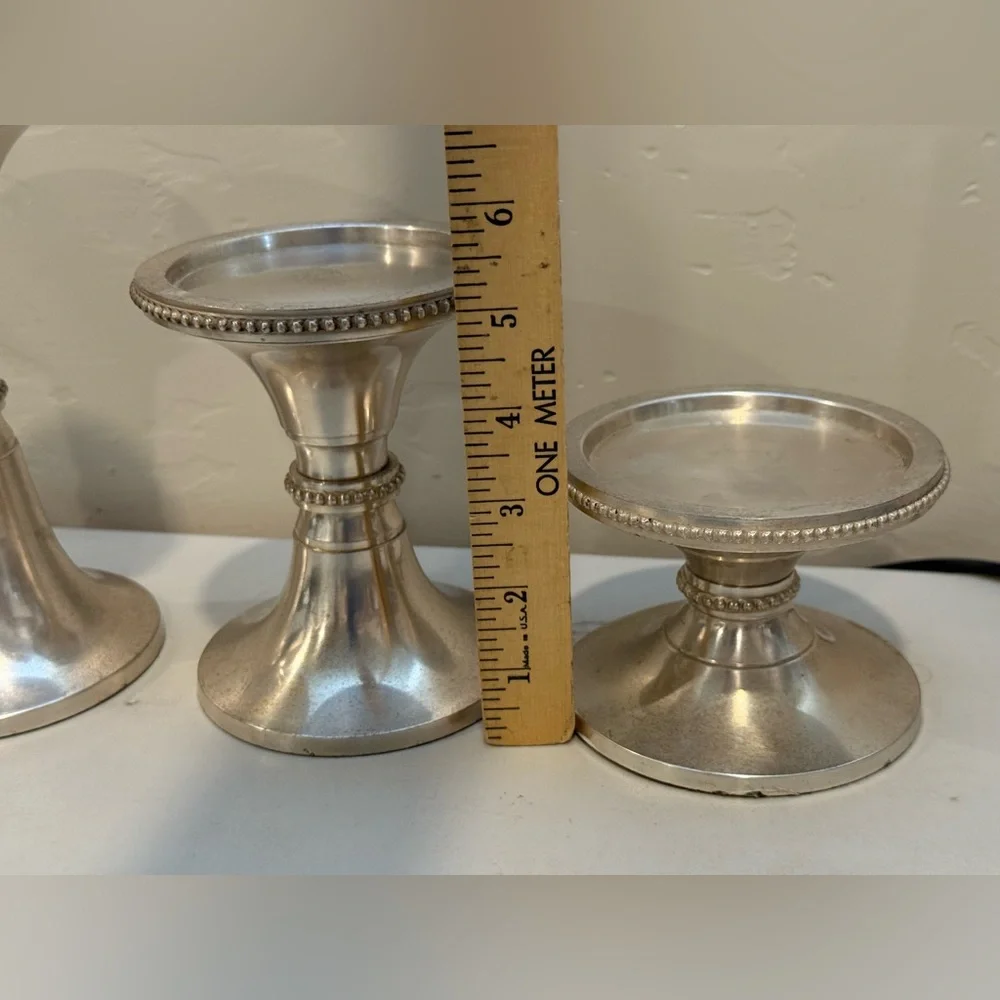 Set Of‎ 3 Pottery Barn Silver Plate Rope Twist Candlesticks Candle Holders Heavy